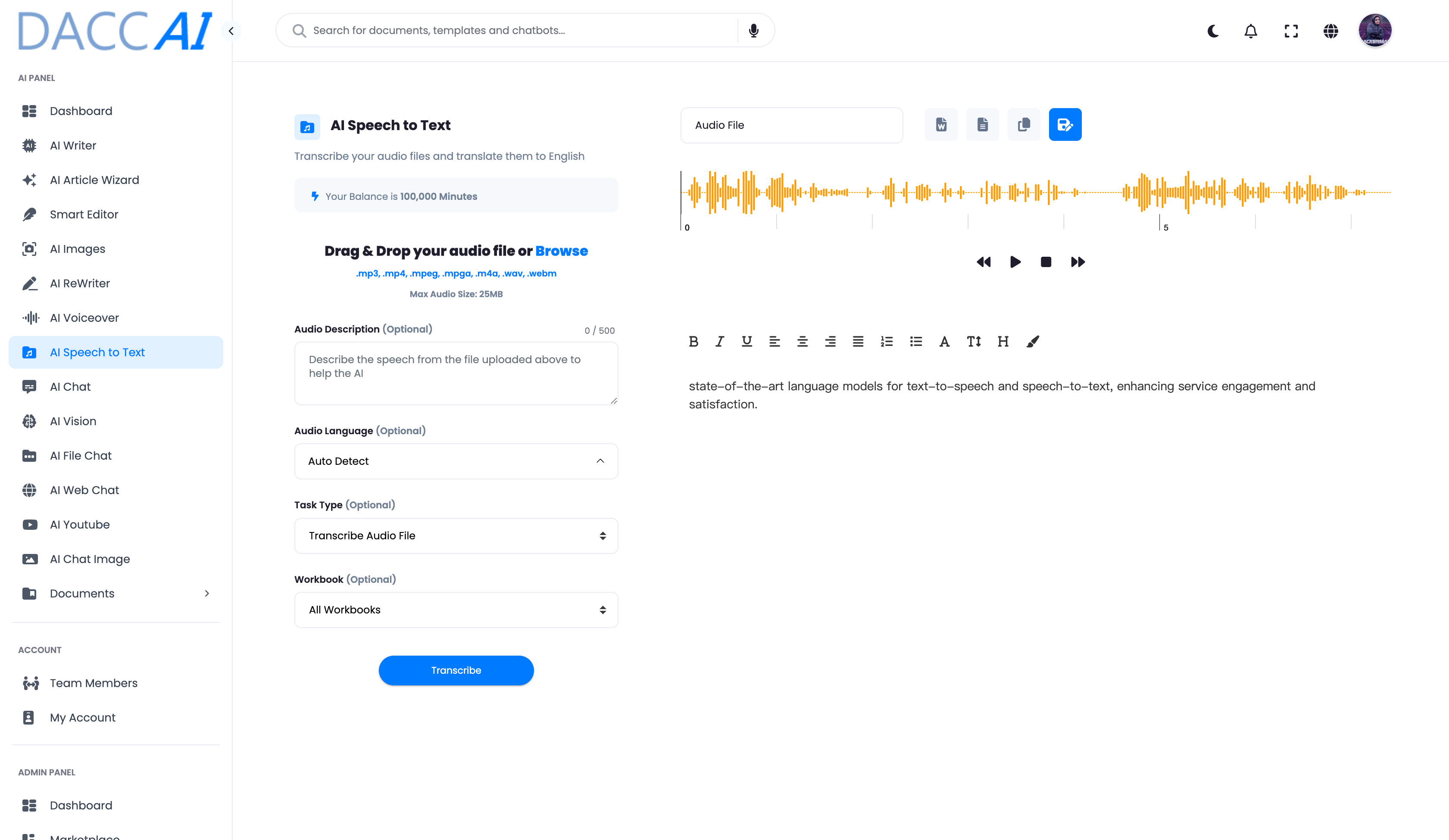 先進的語言能力 - AI 平台